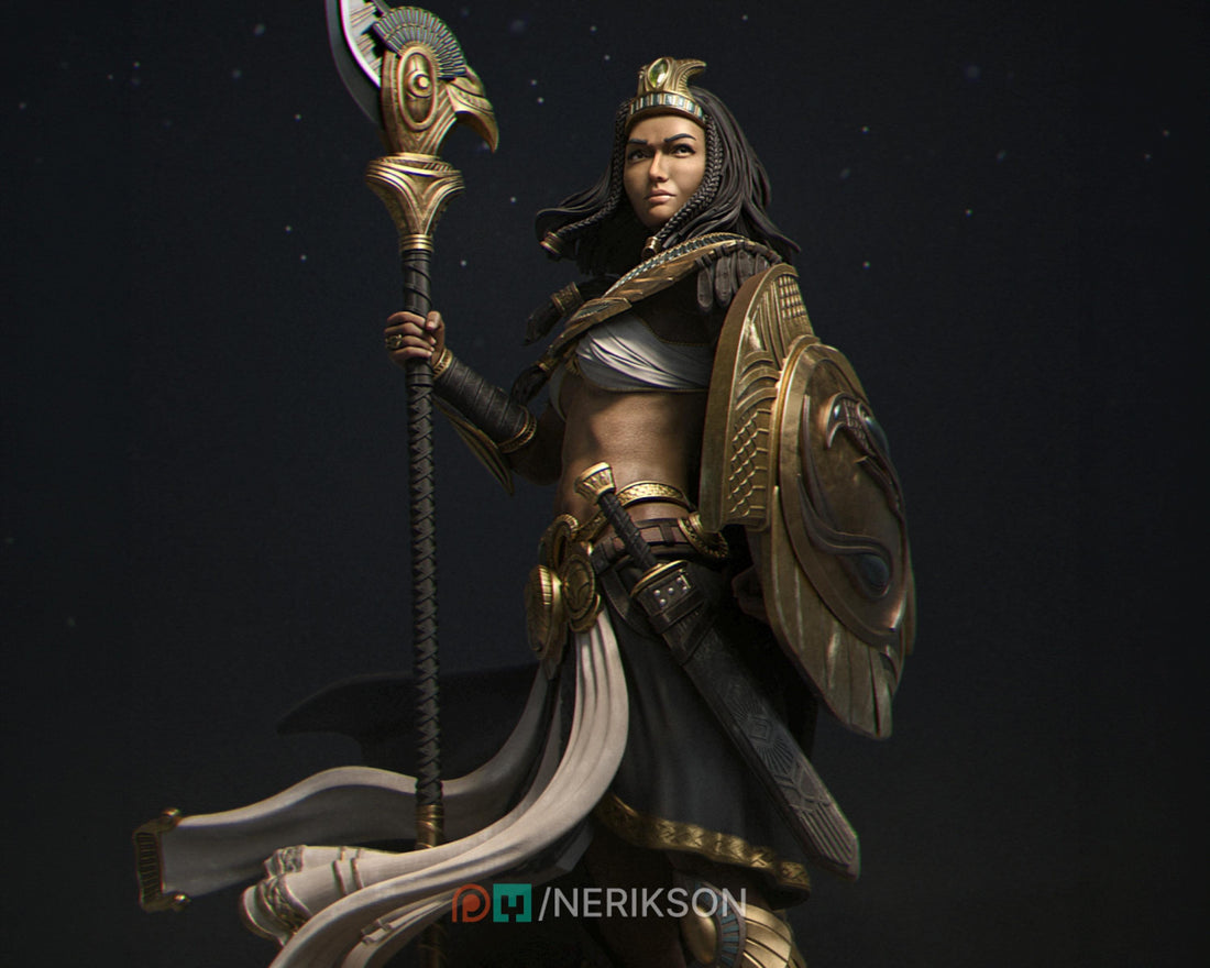 Female Guardian Miniature, Ankhira | Tabletop RPG Miniature | Nerikson | Roleplaying 3D Printed Fantasy Mini - 3DPrintDen