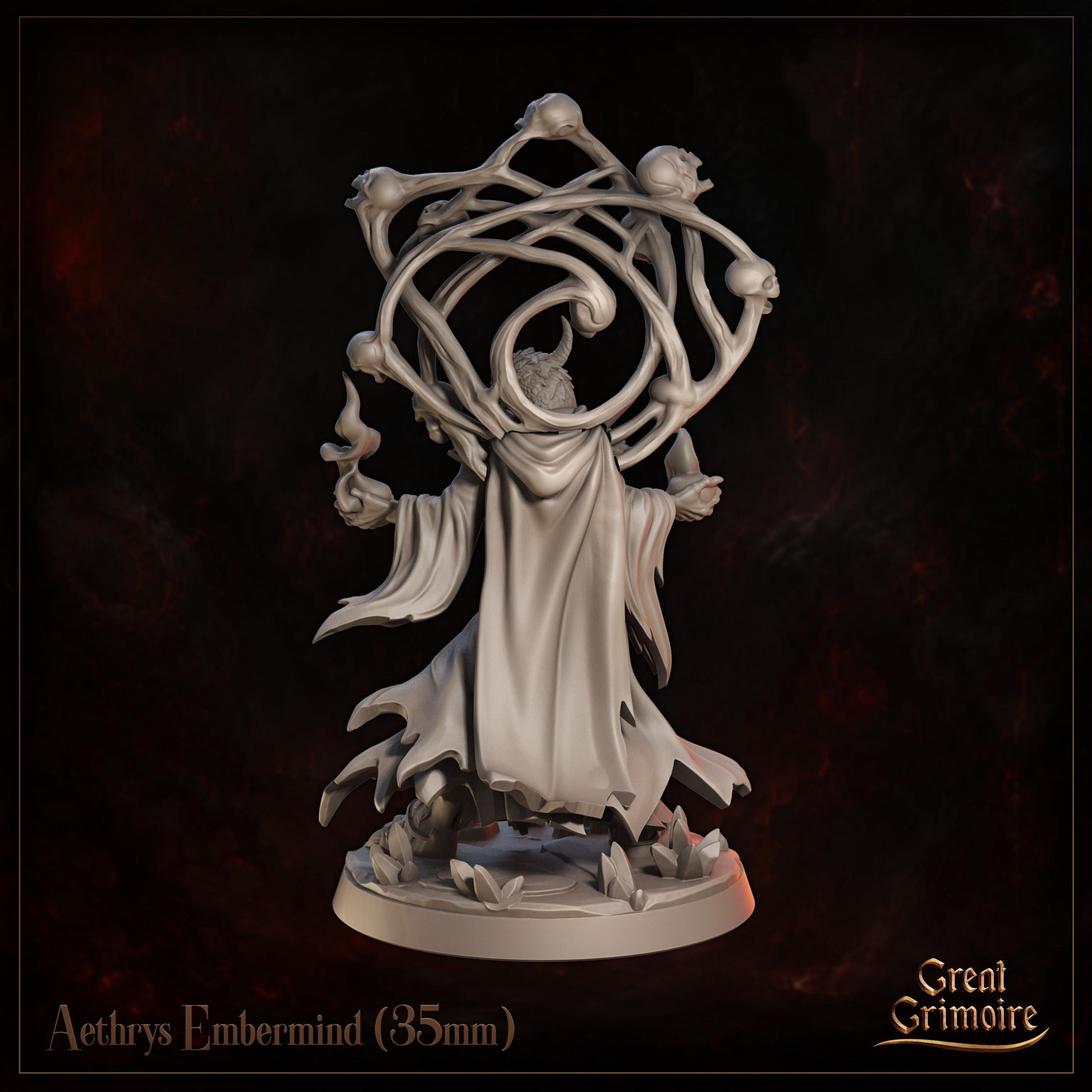 Dragonborn Spellcaster Miniature, Aethrys Embermind | Tabletop RPG Miniature | Great Grimoire | Roleplaying 3D Printed Fantasy Mini - 3DPrintDen