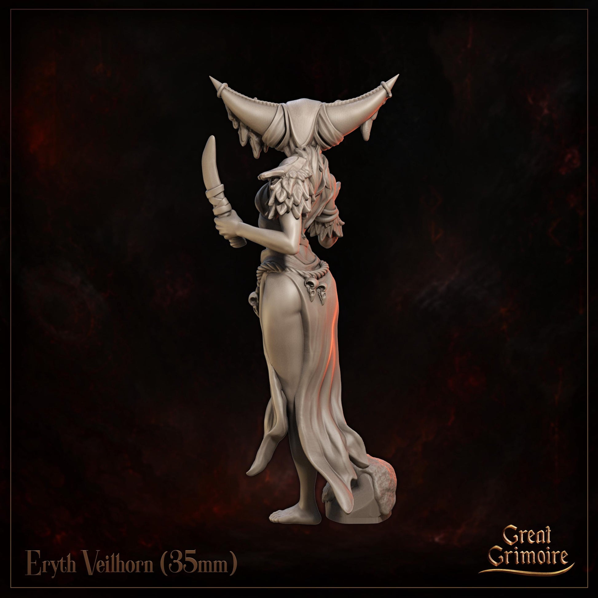 Female Seer Miniature, Eryth Veilhorn | Tabletop RPG Miniature | Great Grimoire | Roleplaying 3D Printed Fantasy Mini - 3DPrintDen