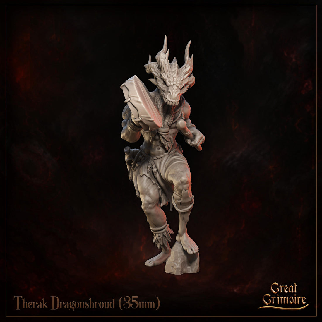 Dragonborn Shaman Miniature, Therak Dragonshroud | Tabletop RPG Miniature | Great Grimoire | Roleplaying 3D Printed Fantasy Mini - 3DPrintDen