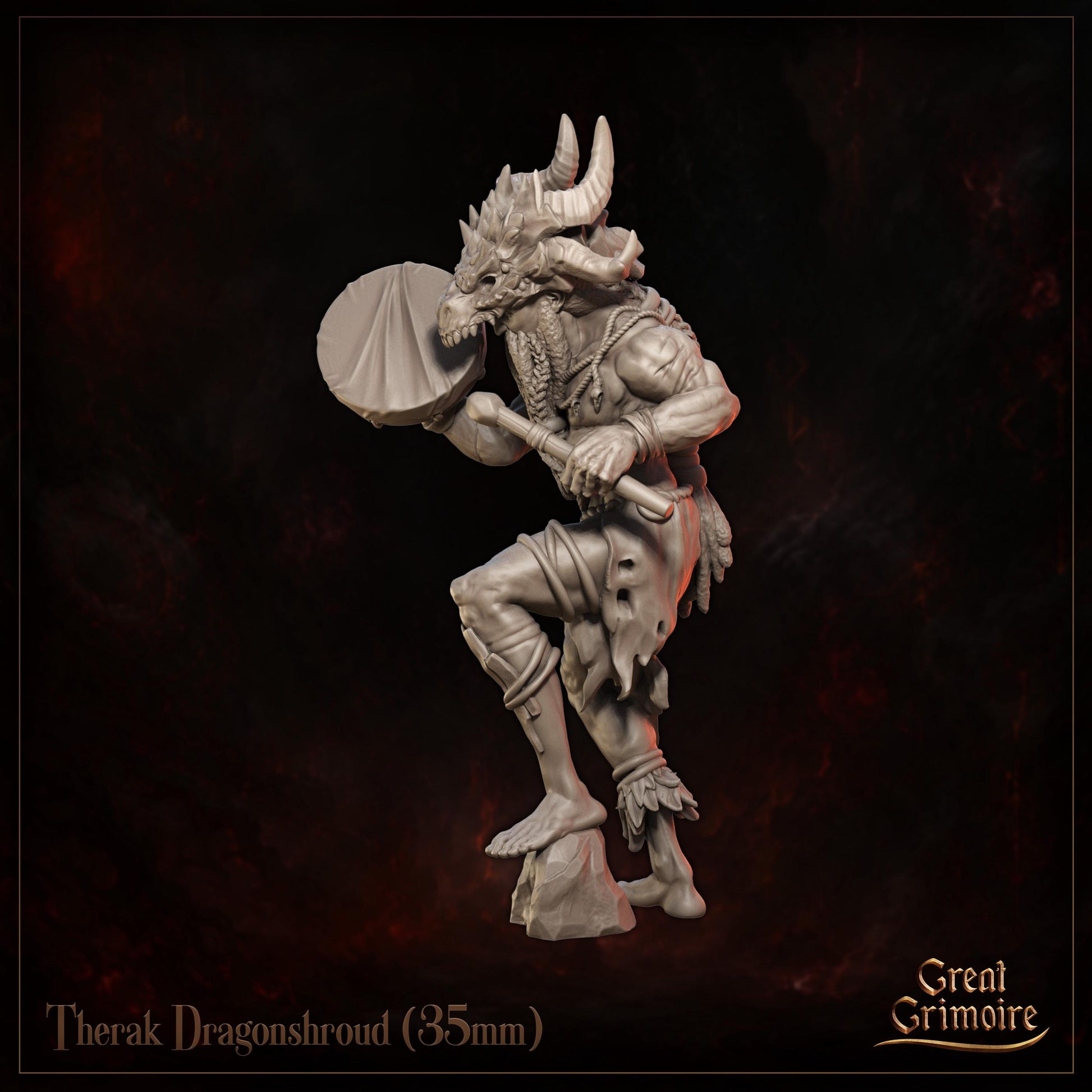 Dragonborn Shaman Miniature, Therak Dragonshroud| Tabletop RPG Miniature | Great Grimoire | Roleplaying 3D Printed Fantasy Mini - 3DPrintDen