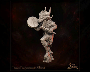 Dragonborn Shaman Miniature, Therak Dragonshroud| Tabletop RPG Miniature | Great Grimoire | Roleplaying 3D Printed Fantasy Mini - 3DPrintDen