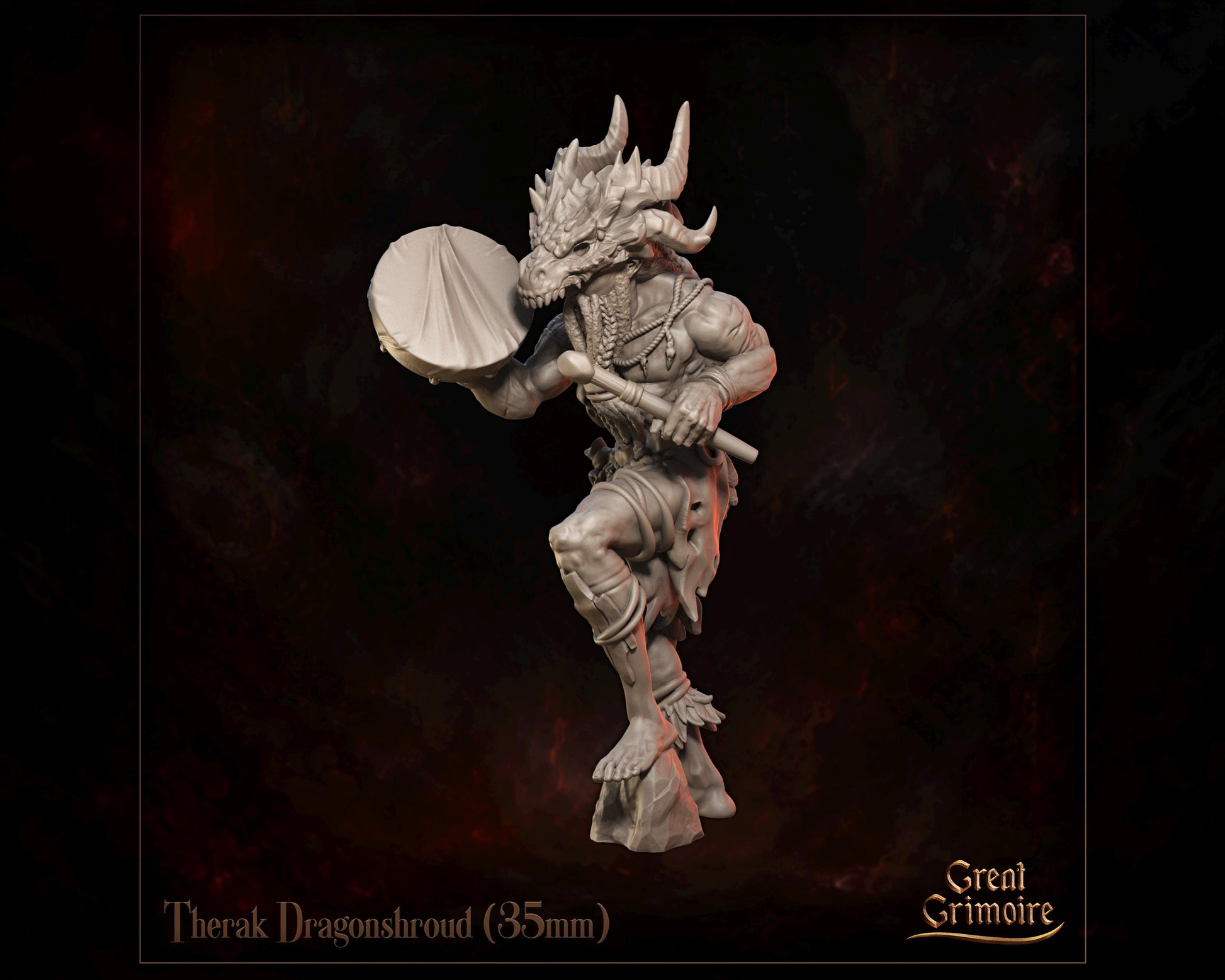 Dragonborn Shaman Miniature, Therak Dragonshroud | Tabletop RPG Miniature | Great Grimoire | Roleplaying 3D Printed Fantasy Mini - 3DPrintDen