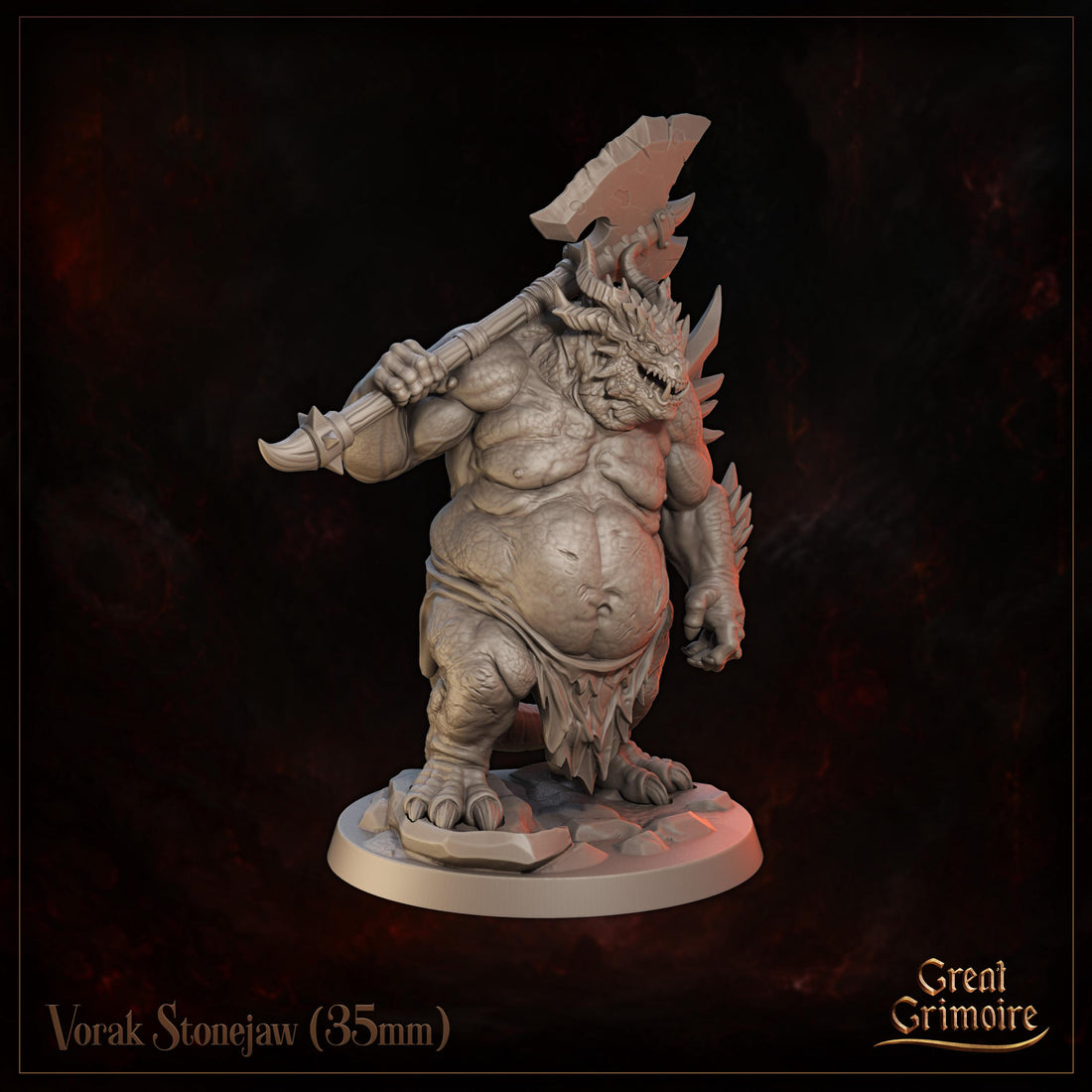 Dragonborn Veteran Miniature, Vorak Stonejaw | Tabletop RPG Miniature | Great Grimoire | Roleplaying 3D Printed Fantasy Mini - 3DPrintDen