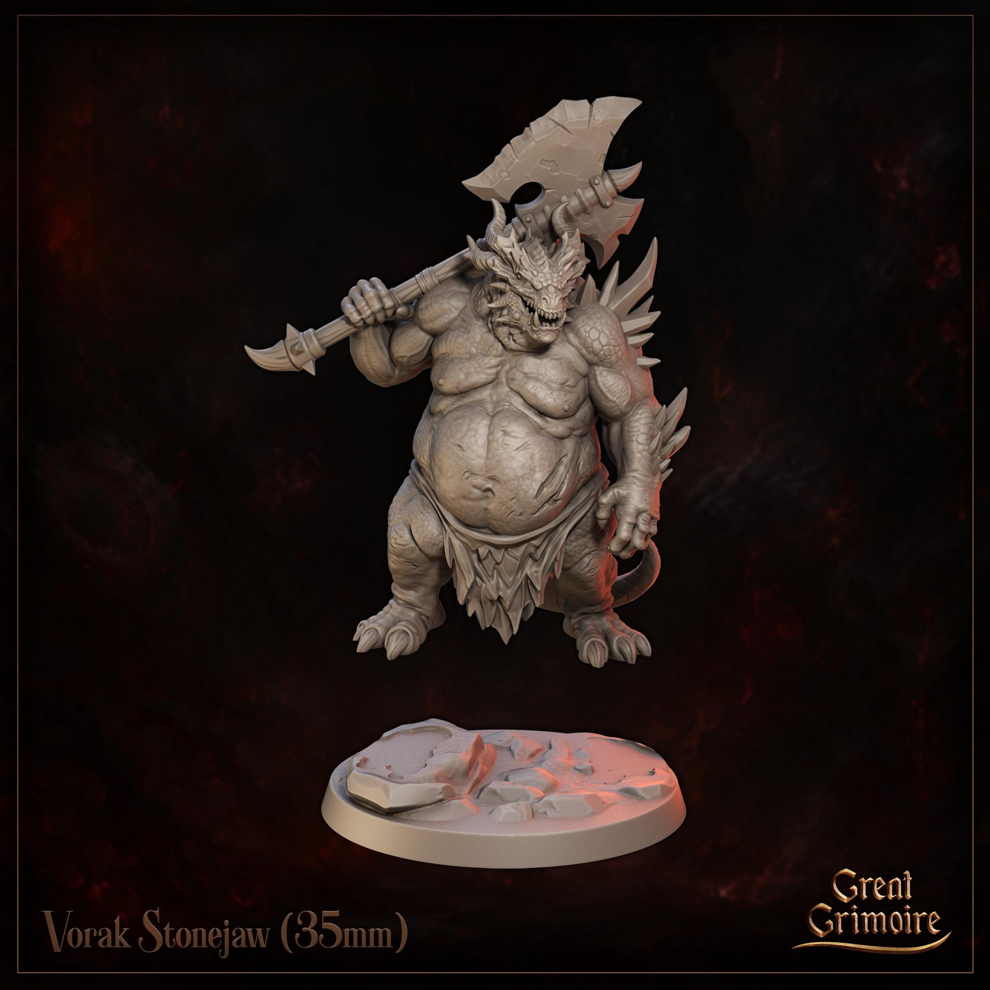 Dragonborn Veteran Miniature, Vorak Stonejaw | Tabletop RPG Miniature | Great Grimoire | Roleplaying 3D Printed Fantasy Mini - 3DPrintDen