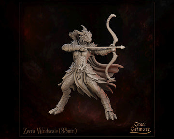 Female Dragonborn Archer Miniature, Zevra Windscale | Tabletop RPG Miniature | Great Grimoire | Roleplaying 3D Printed Fantasy Mini - 3DPrintDen