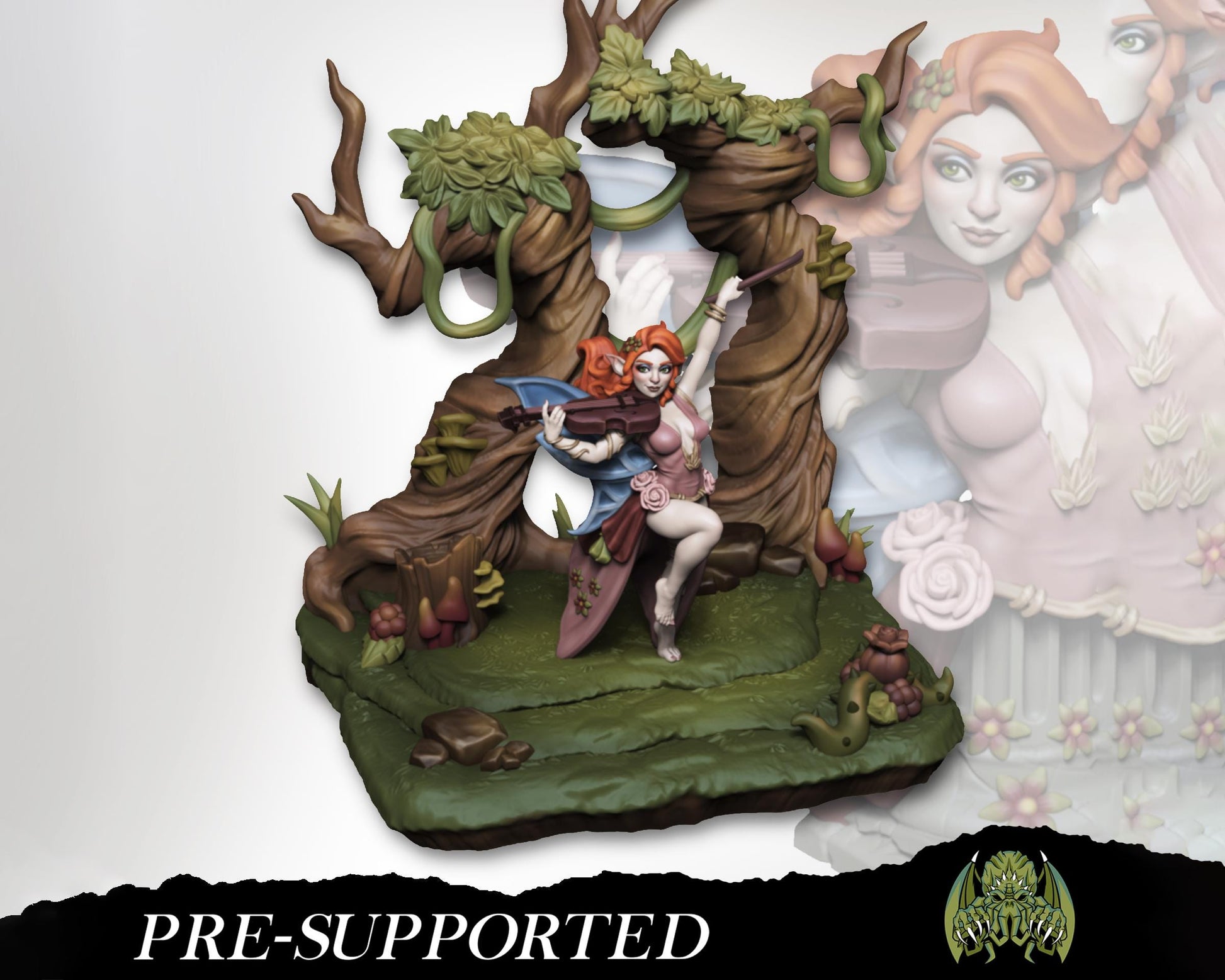 Female Fairy Bard Miniature, Lizzy | Tabletop RPG Miniature | Miniatures of Madness | Roleplaying 3D Printed Fantasy Mini - 3DPrintDen