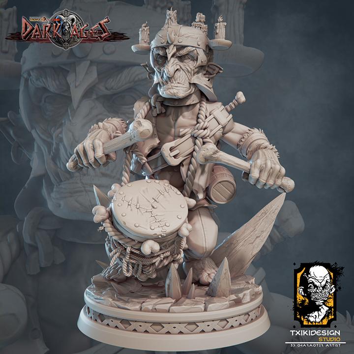 Goblin War Drums Miniature | Tabletop RPG Miniature | Javier Txiki Tejedor | Roleplaying 3D Printed Fantasy Mini - 3DPrintDen