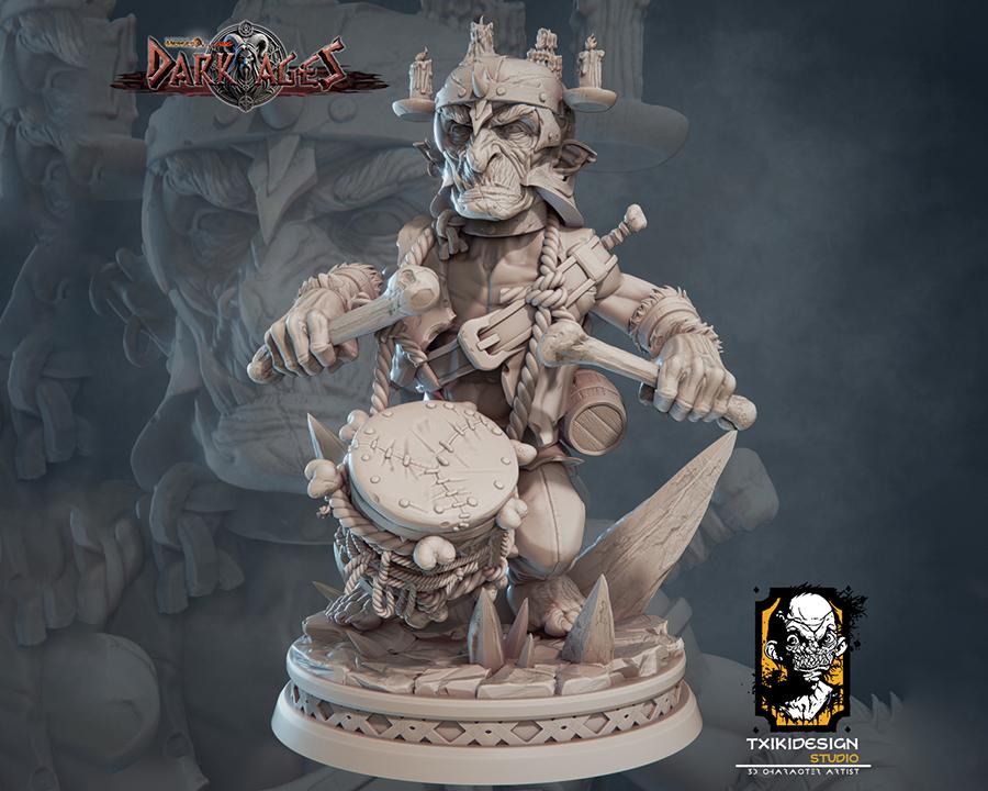 Goblin War Drums Miniature | Tabletop RPG Miniature | Javier Txiki Tejedor | Roleplaying 3D Printed Fantasy Mini - 3DPrintDen