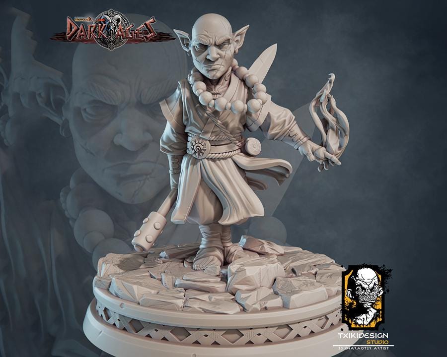 Gnome Monk Miniature | Tabletop RPG Miniature | Javier Txiki Tejedor | Roleplaying 3D Printed Fantasy Mini - 3DPrintDen