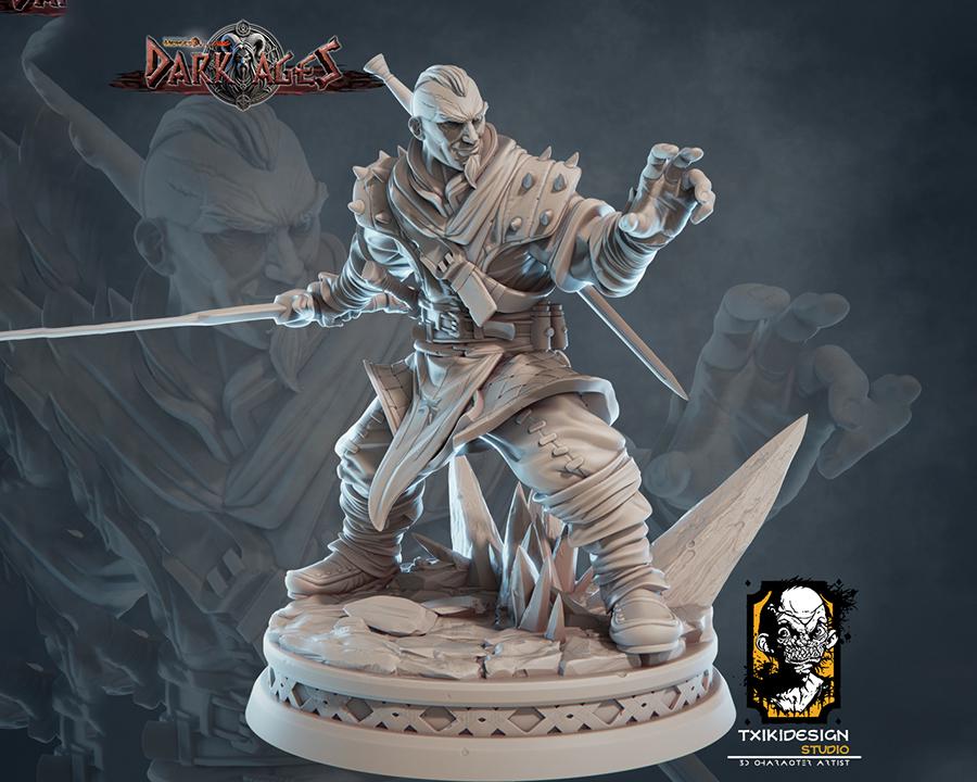 Fighter Miniature | Tabletop RPG Miniature | Javier Txiki Tejedor | Roleplaying 3D Printed Fantasy Mini - 3DPrintDen
