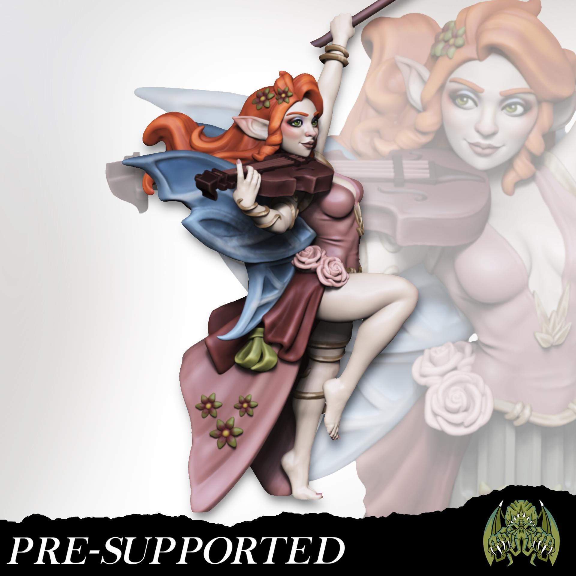 Female Fairy Bard Miniature, Lizzy | Tabletop RPG Miniature | Miniatures of Madness | Roleplaying 3D Printed Fantasy Mini - 3DPrintDen
