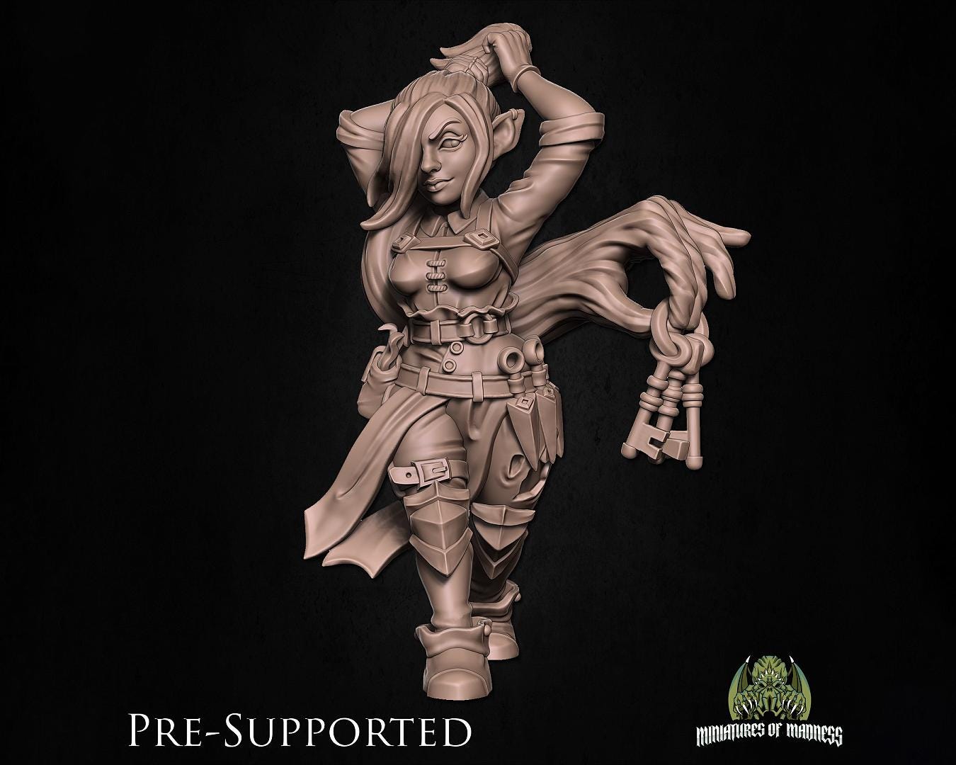 Gnome Rogue Miniature, Meena | Tabletop RPG Miniature | Miniatures of Madness | Roleplaying 3D Printed Fantasy Mini - 3DPrintDen