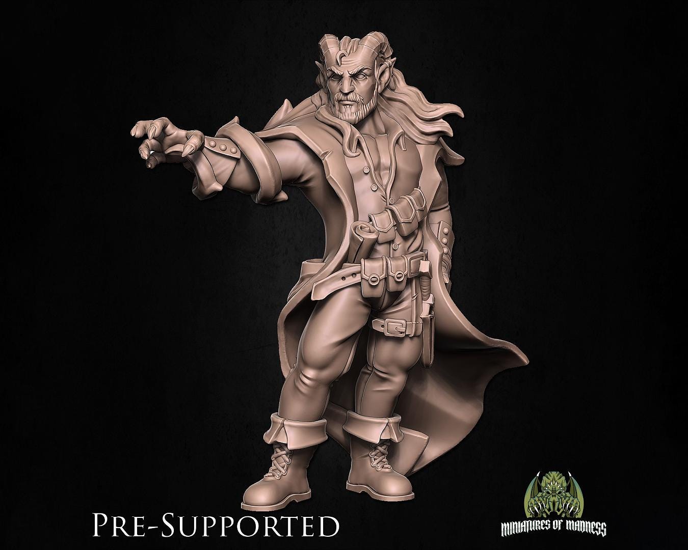 Tiefling Warlock Miniature, Vincent | Tabletop RPG Miniature | Miniatures of Madness | Roleplaying 3D Printed Fantasy Mini - 3DPrintDen