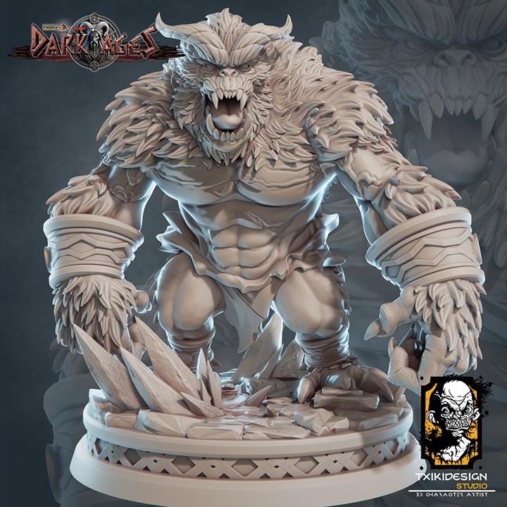 Yeti Miniature | Tabletop RPG Miniature | Javier Txiki Tejedor | Roleplaying 3D Printed Fantasy Mini - 3DPrintDen