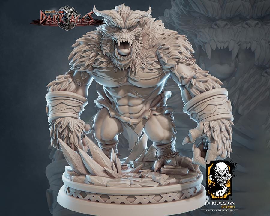 Yeti Miniature | Tabletop RPG Miniature | Javier Txiki Tejedor | Roleplaying 3D Printed Fantasy Mini - 3DPrintDen