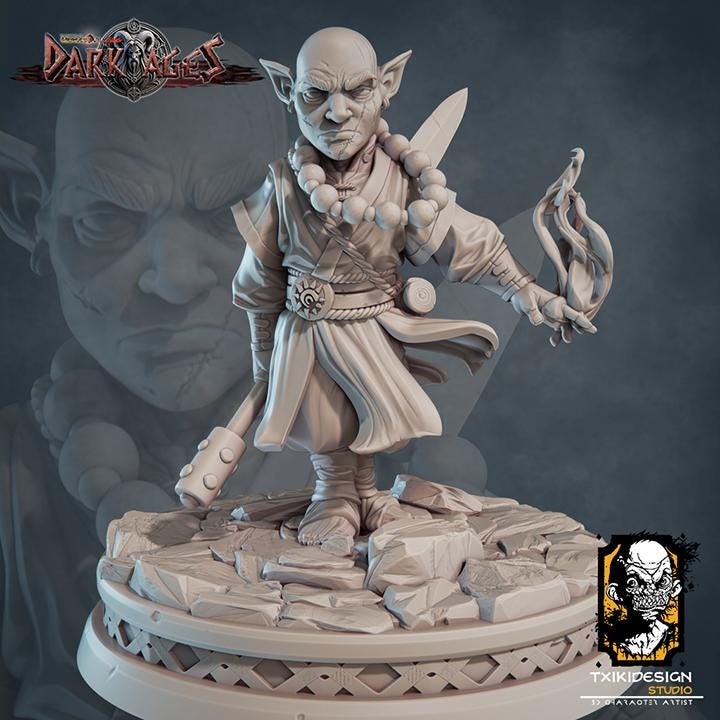 Gnome Monk Miniature | Tabletop RPG Miniature | Javier Txiki Tejedor | Roleplaying 3D Printed Fantasy Mini - 3DPrintDen
