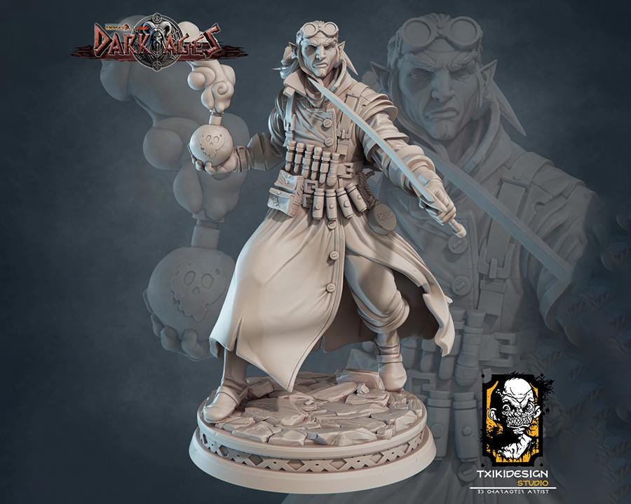 Elf Artificer Miniature | Tabletop RPG Miniature | Javier Txiki Tejedor | Roleplaying 3D Printed Fantasy Mini - 3DPrintDen