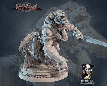 Hyena Warrior Miniature | Tabletop RPG Miniature | Javier Txiki Tejedor | Roleplaying 3D Printed Fantasy Mini - 3DPrintDen